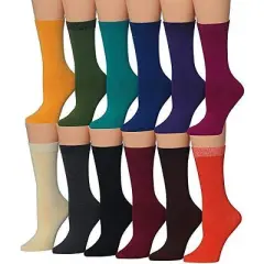 Tipi Toe Women's 12 Pack Winter Solid Colors Patterned Lightweight Crew Socks