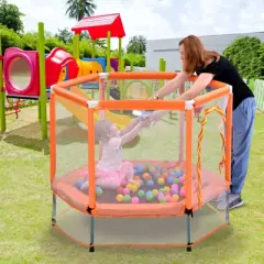 DSVIMOY 55" Kids Trampoline Bouncing Jumping Mat, Recreational Trampoline with Enclosure Net, Blue, 55"*55"*43"