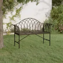 vidaXL - 2-Seater Patio Bench 50.4" - Outdoor Garden/Balcony - Black Steel Frame - Comfort Backrest/Armrests