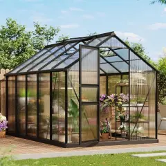 GustoWave 10x6 Ft Outdoor Greenhouse, Polycarbonate Walk-In Garden Room （Contains 2 ventilation windows）