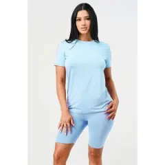Slickblue Women's Two-Piece Top and Biker Shorts Set, Slim Fit, Activewear Outfit, Yellow/Blue, Size S-L