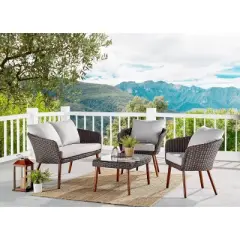 2pk All-Weather Wicker Athens Outdoor Chairs with Cushions Brown - Alaterre Furniture