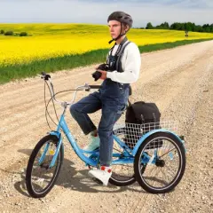 VEVOR Adult Tricycles Bike, 7 Speed Adult Trikes, 20 Inch Three-Wheeled Bicycles, Carbon Steel Cruiser Bike with Basket and Adjustable Seat