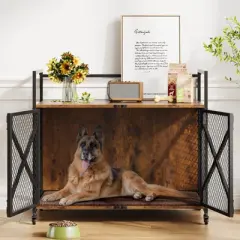 41 Inch Dog Crate Furniture, Heavy Duty Decorative Dog Cage with Lockable 360&deg; Wheels,Double Door Dog Kennel End Table for for Small Medium Large Dog