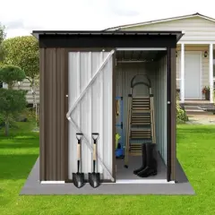 MOEPISY Metal garden sheds 5ft&times;4ft Outdoor Storage Sheds Brown and Black