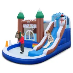 Costway 6-in-1 Winter Theme Snowman Inflatable Castle Kids Bounce House without Blower