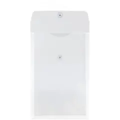 JAM Paper Plastic Envelopes with Button and String Tie Closure, Legal Open End, 9 3/4'' x 14 1/2'', Clear Poly, 12pk