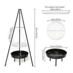 SEVOBAL Grill Cookware Campfire Tripod Adjustable Height with Fire Bowl, Heavy-Duty Steel for Camping, Backyard BBQs, Black, 18.11"*18.11"*59.45"