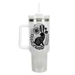 Elanze Designs Woodland Bunny Rabbit Flower Garden 40 oz. Stainless Steel, Large Water Bottle Coffee Mug, Spill & Leak Resistant, Thermal Travel
