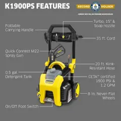 Karcher K1900PS Electric Pressure Washer, 1900 PSI, 1.2 GPM, CETA Certified