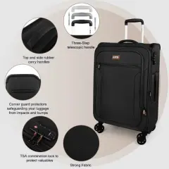 New York Xpress XJ-1907 3PC Luggage, Expandable Soft case with Spinner Wheels and TSA Lock, Lightweight 20" 26" 28"