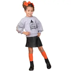 Girls Bunch Of Hocus Pocus Sweater & Vegan Leather Skirt Set - Mia Belle Girls