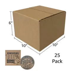 UOFFICE Bulk Pack of 50 Corrugated Shipping Boxes 10" x 10" x 6"
