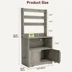 Acekool Bakers Rack with Storage Cabinet, Power Outlets, Thick Tabletop, Kitchen Pantry Hutch, 62.99"