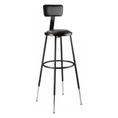 Set of 2 32"-39" Height Adjustable Heavy Duty Vinyl Padded Steel Accent Barstools with Backrest Black - Hampden Furnishings