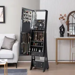 Tangkula Jewelry Cabinet Armoire Full Length LED Mirror W/ 6 Drawers & Makeup Shelf Black