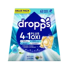 Dropps Laundry 4-in-1 Plus Oxi Power Biobased Detergent Pods - Crisp Breeze - 63ct