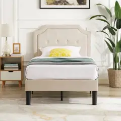 VECELO Modern Upholstered Bed Frame Wooden Platform Bed with Adjustable Headboard and Underbed Storage Space