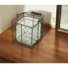 HomeRoots 6" Clear and Brown Glass and Metal Lattice Tabletop Lantern Candle Holder