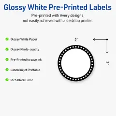 Avery Labels, 2" Diameter, Glossy White, Black & White Polka Dots, 120ct