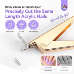 Saviland Magnetic Precision Nail Cutter: Rose Gold Clipper w/ Sizer Magnets - 15-Pc Artist's Essential Trimmer System.