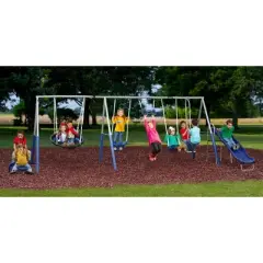 XDP Recreation Fun All Mighty Metal A-Frame Kids Swing Set with 10 Child Capacity Outdoor Backyard Home Playground with Slide and 5 Swing Types,