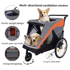 2-in-1 Bike Trailer & Push Cart for Pets - Detachable Bike Hitch & Push Handle Included&pound;&not;Dual Cup Pockets and Storage Bag, Holds Pets Up to 100 lbs