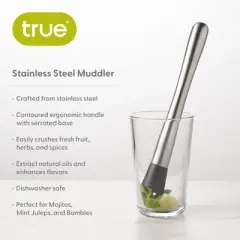 True Bar Muddler for Cocktails - Cocktail Muddler Stainless Steel with Textured Plastic Base - Dishwasher Safe, 10 Inches Set of 1