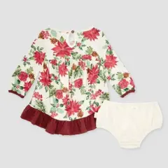 Burt's Bees Baby&reg; Girls' Holiday Floral Dress & Diaper Cover Set