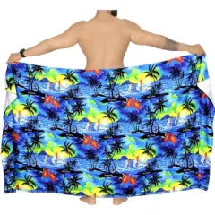 LA LEELA Men's Sarong Swim Bath Pareo Aloha Wraps One Size Blue Beach