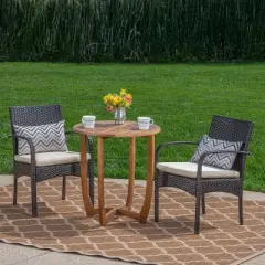 Christopher Knight Home Lindy Outdoor Acacia Wood and Wicker 3 Piece Bistro Set
