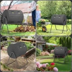 Dual Chamber Tumbling Composter 43 Gallon Large Outdoor Tumbling Composter Efficient Batch Composting Easy Turn Design