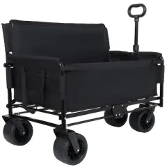 3-in-1 Convertible Folding Wagon Cart with Bench Seat & Storage - 500lbs Heavy-Duty Utility Wagon,black