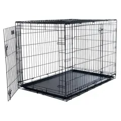 Pet Adobe Large 2-Door Foldable Metal Dog Crate - Pet Cage with Divider Panel - 36" x 23"