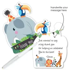 Big Dot of Happiness Jungle Party Animals - Shaped Thank You Cards - Safari Birthday Party or Baby Shower Thank You Cards with Envelopes - Set of 12