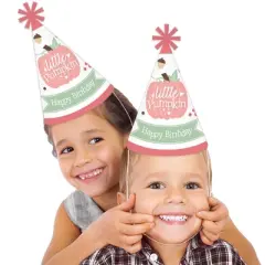 Big Dot of Happiness Girl Little Pumpkin - Cone Happy Birthday Party Hats for Kids and Adults - Set of 8 (Standard Size)