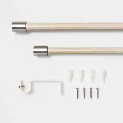 48 - 84" Brushed Nickel Finial Kids' Curtain Rod Natural Wood - Pillowfort&trade;