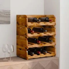 vidaXL Set of 4 Wine Racks - Handmade Solid Reclaimed Wood Holder for 16 Bottles - Rustic Vintage D&eacute;cor - Brown