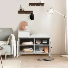 Shoe Storage Bench for Entryway,Wooden Entryway Bench with Drawer and Cabinet, Bench Shoe Cabinet with Hidden Storage for Entryway Bedroom