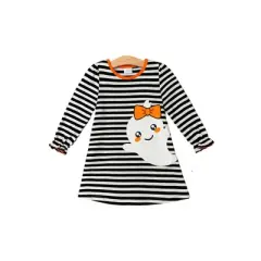 Girls My Friendly Ghost Striped Halloween Dress - Mia Belle Girls