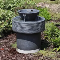 Sunnydaze 20"H Electric Resin 2-Tier Round Bird Bath Outdoor Water Fountain with LED Lights