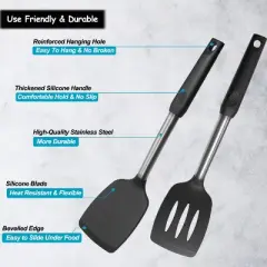Itopfox Silicone Spatula and Cooking Spoon Set, 5-Pack Non-Stick Kitchen Utensils with Heat Resistant Stainless Steel Handle, Solid & Slotted Spoons