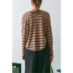 August Sky Women's Stripe Split Neck Pullover Top
