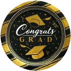 Treasures Gifted Gold Graduation Plates 7in - Gold Graduation Party Supplies - 16 Pack