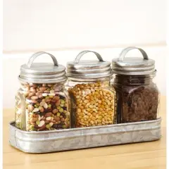 The Lakeside Collection Set of 3 Glass Canisters in Galvanized Tray