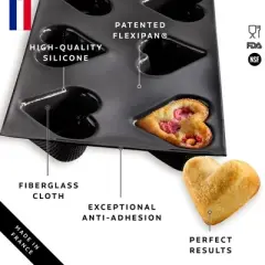 Flexipan&reg;6 Rounded Heart Mold Non-Stick, Handcrafted in France Since 1965, Trusted by Chefs, Food Safe Certified