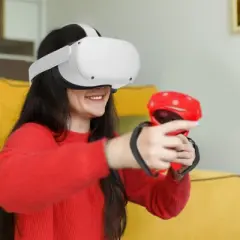 Insten 2 Pack Silicone Grip Covers for Oculus Quest 2 Touch Controllers with Adjustable Knuckle Straps, VR Headset Accessories, Red