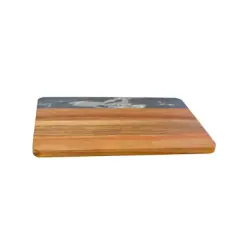Slickblue Acacia Wood & White/Black Marble Serving Board, 11.75&rdquo; x 8&rdquo; - Versatile for Serving & Displaying