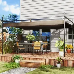 Outsunny 10' x 13' Retractable Pergola Canopy, Metal Outdoor Pergola for Garden, Patio, Backyard, Deck, Brown