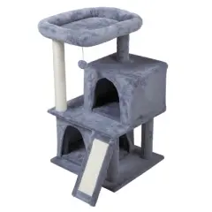 DOMETOUR Double-layer Cat Tree with Cat House and Ladder Light Gray